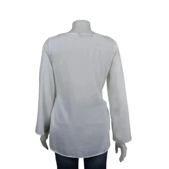 Zara White Blouse Top With Belt  V-Neck Flowy Size Small - Picture 10 of 14